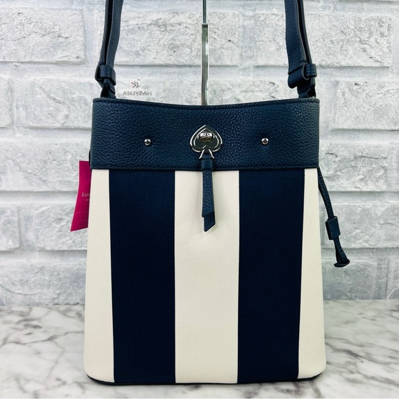 Kate Spade Marti Stripe Large Bucket Bag Shoulder Bag & Crossbody In Blazer Blue - Picture 3 of 10